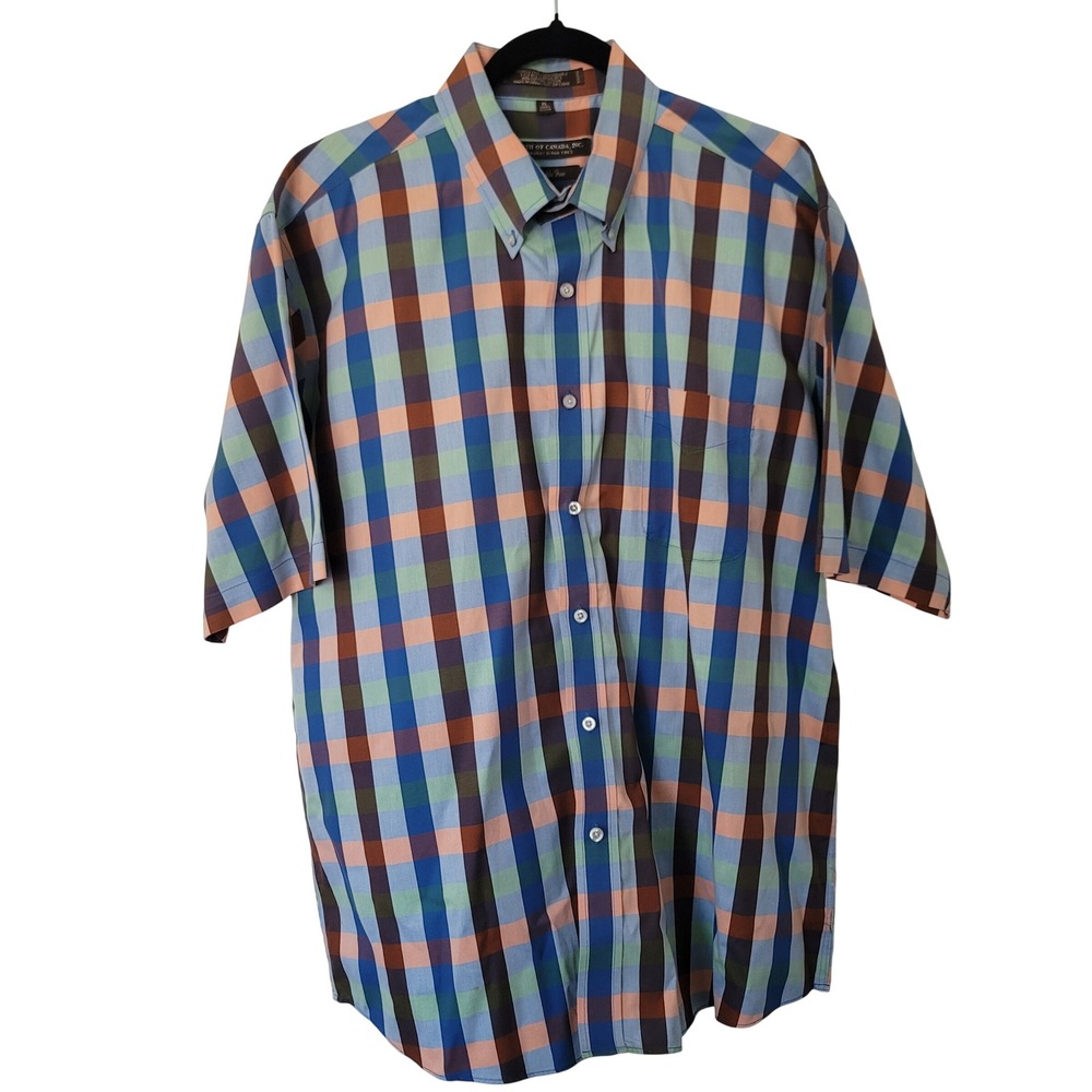 Forsyth of Canada Button Down Mens XL Multicolor Check Wrinkle Free Short Sleeve